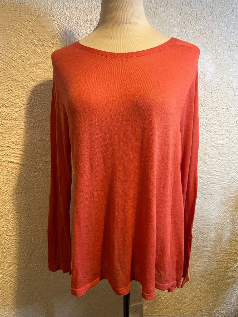 Eileen Fisher Long Sleeve Lightweight Crewneck Top - Coral